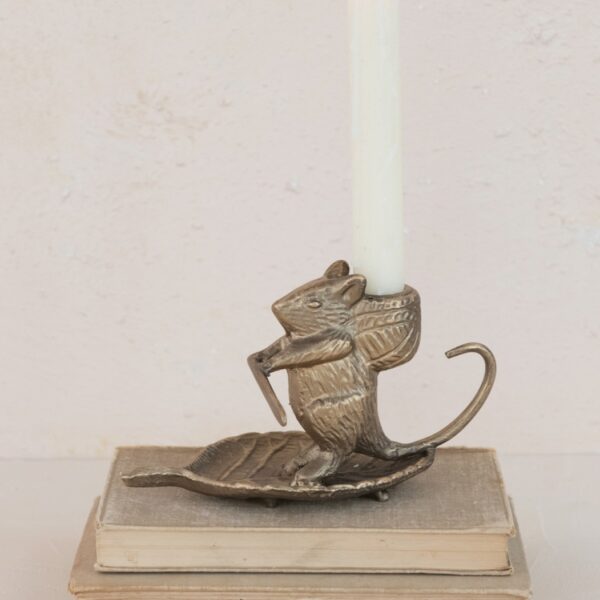 Cast Metal Mouse Taper Holder (Set of 2)