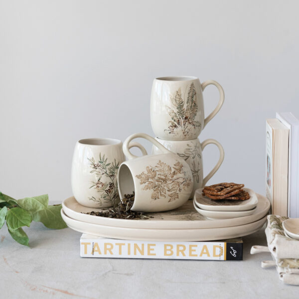 Botanical Motif Stamped Stoneware Mug (4 styles)