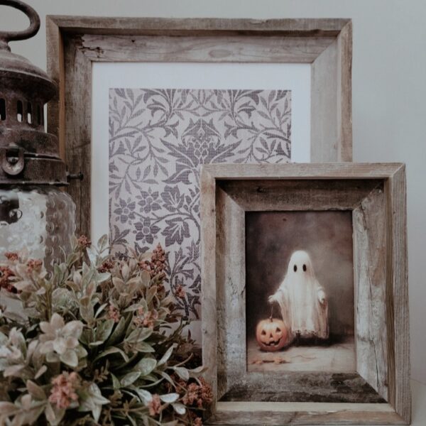 Lntern Toting Ghostling vintage framed print from our seasonal collection