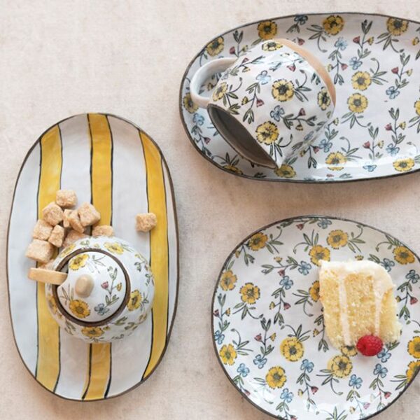 Stoneware Sugar Pot & Creamer Set – Floral