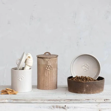 Debossed Stoneware Pet Bowl - Toffee