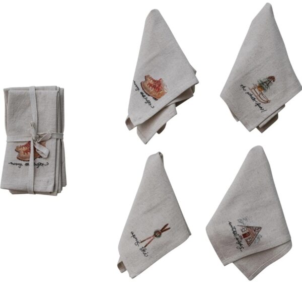 Merry Trails Embroidered Napkins — Set of 4